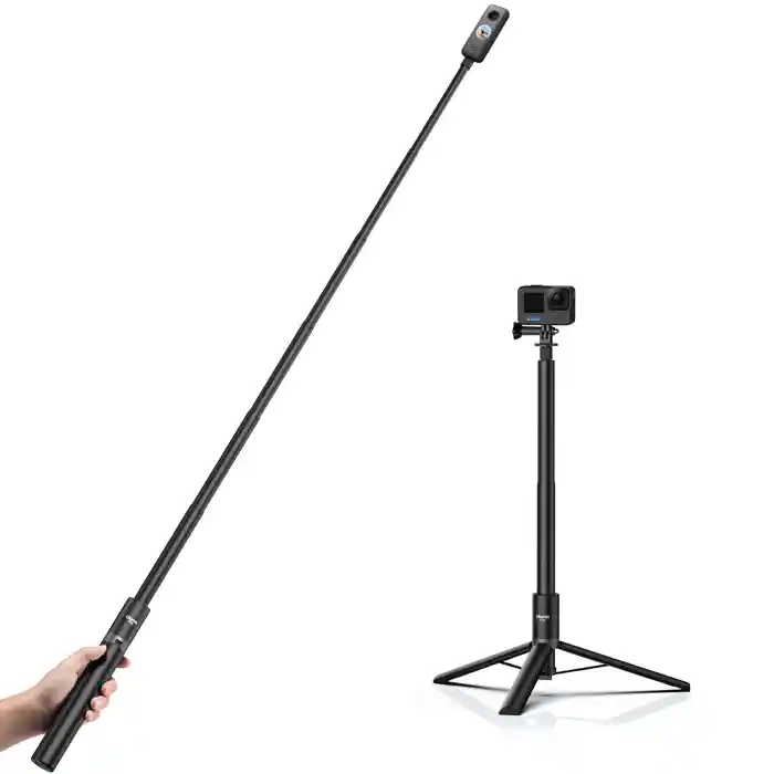 Ulanzi TT52 Lightweight 2-in-1 Selfie Stick Tripod 1.5m Extendable Pole with GoPro Adapter & 1/4" Screw Mount for Smartphones Action Cameras Vlogging